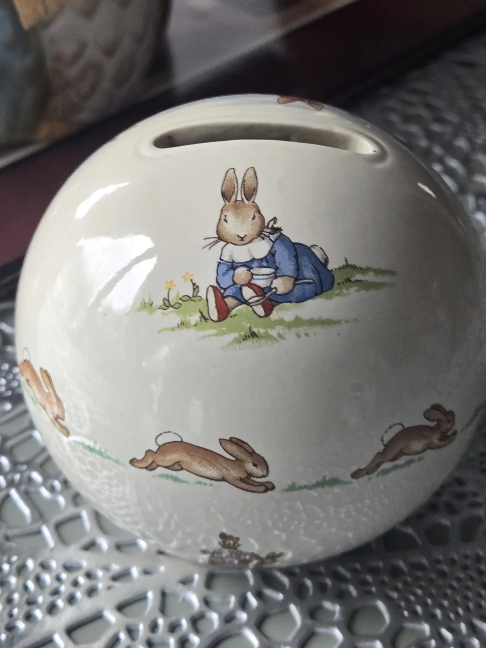 Vintage Royal Doulton Ceramic Bunnykins Spherical Money Bank